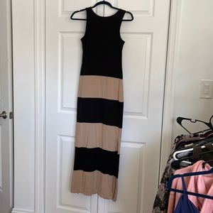 Black and beige striped maxi dress
